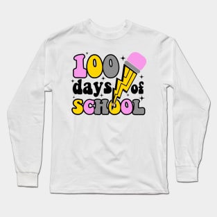 Retro Teacher 100 Days Of School For Boys Girls Long Sleeve T-Shirt